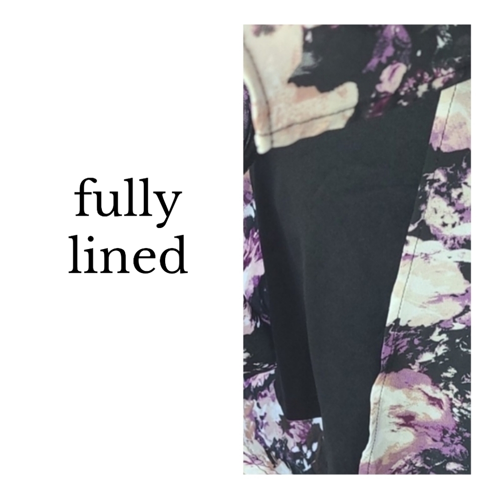 Retro Purple Black Cream Floral Print Short Sleeve Dress - Picture 4 of 5